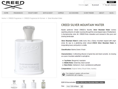 Creed Silver Mountain Water website