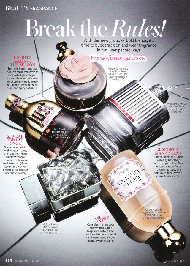 Break the Perfume Rules, InStyle magazine March 2013