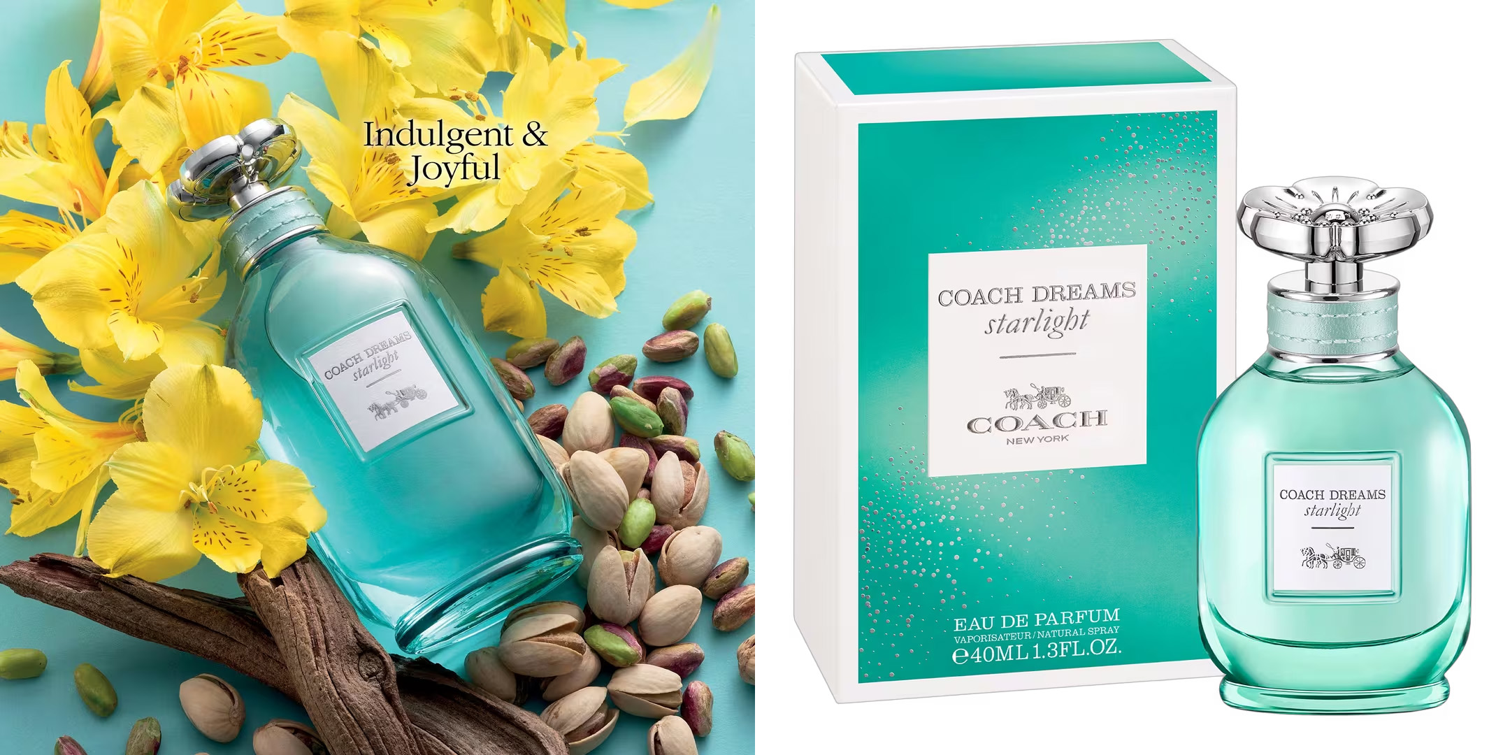 Coach Dreams Starlight perfume bottle and fragrance ad