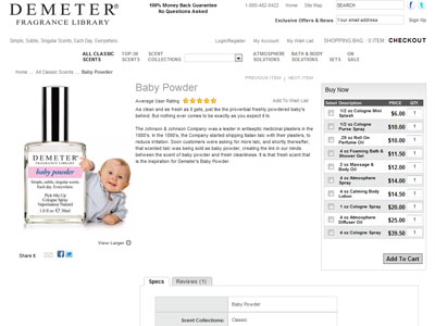 Demeter Baby Powder website
