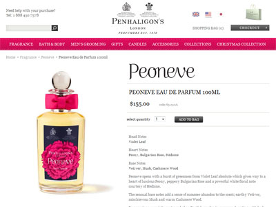 Penhaligon's Peoneve website