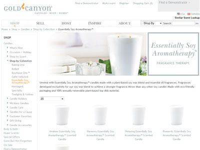 Gold Canyon Aromatherapy Candles website